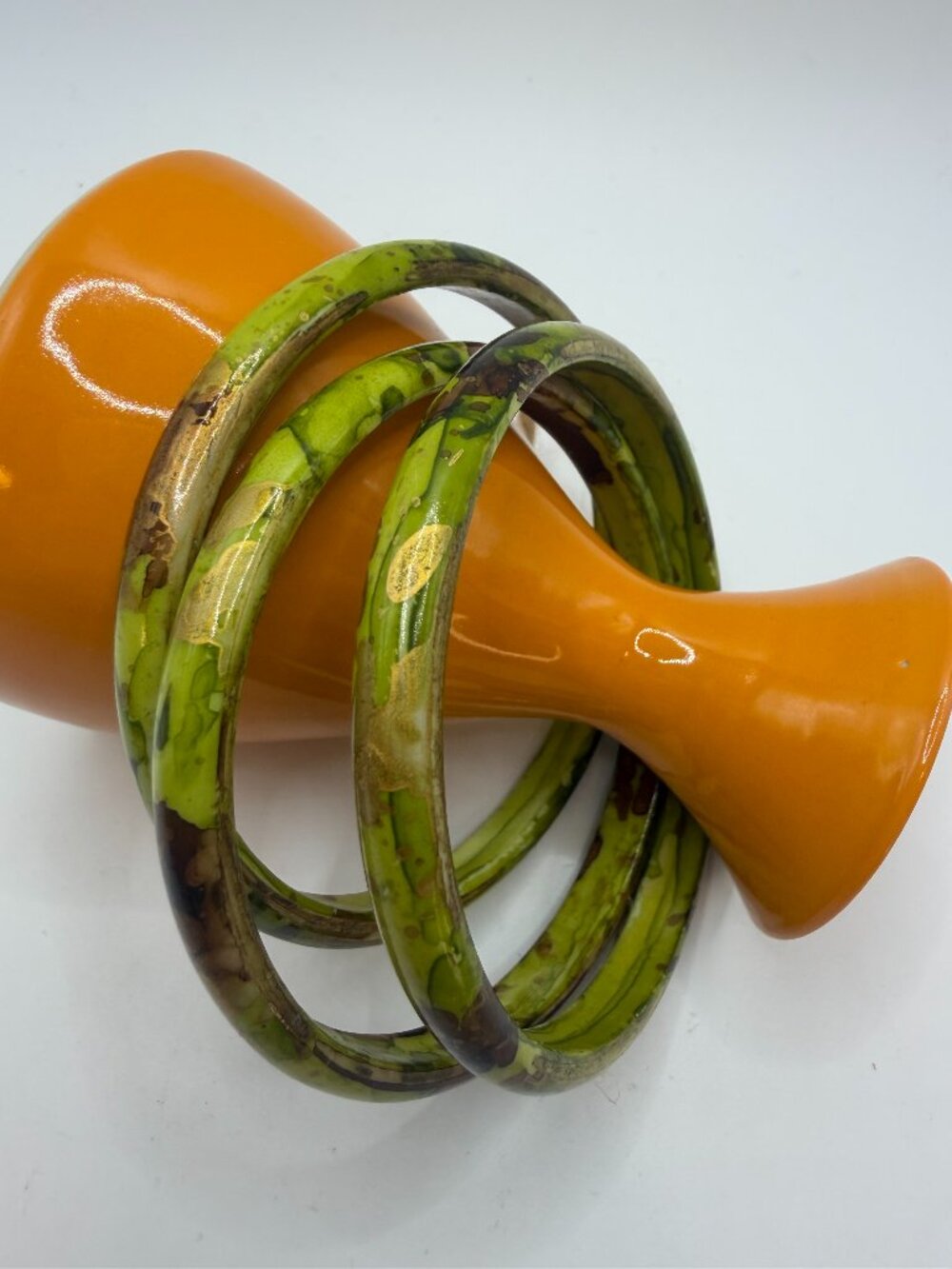 Vintage Paper Mache Lacquer Bangle Bracelets Set of 3 Green Gold